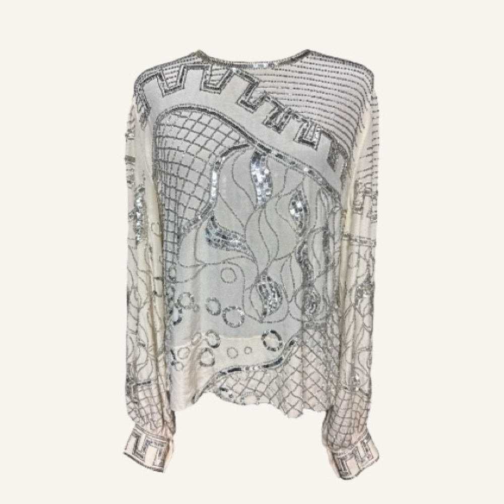 Vintage 80s Argenti Silk Sequin Top Size large